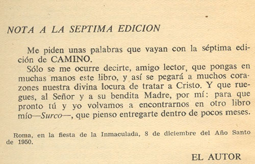 Nota a la sptima edicin de Camino